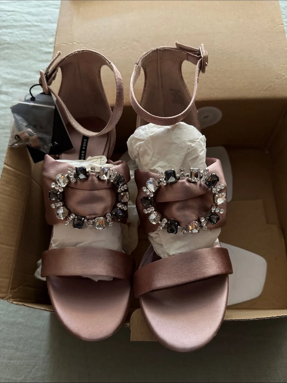 Zara Satin Crystal Embellished Heels Mauve Rose - Picture 1 of 4